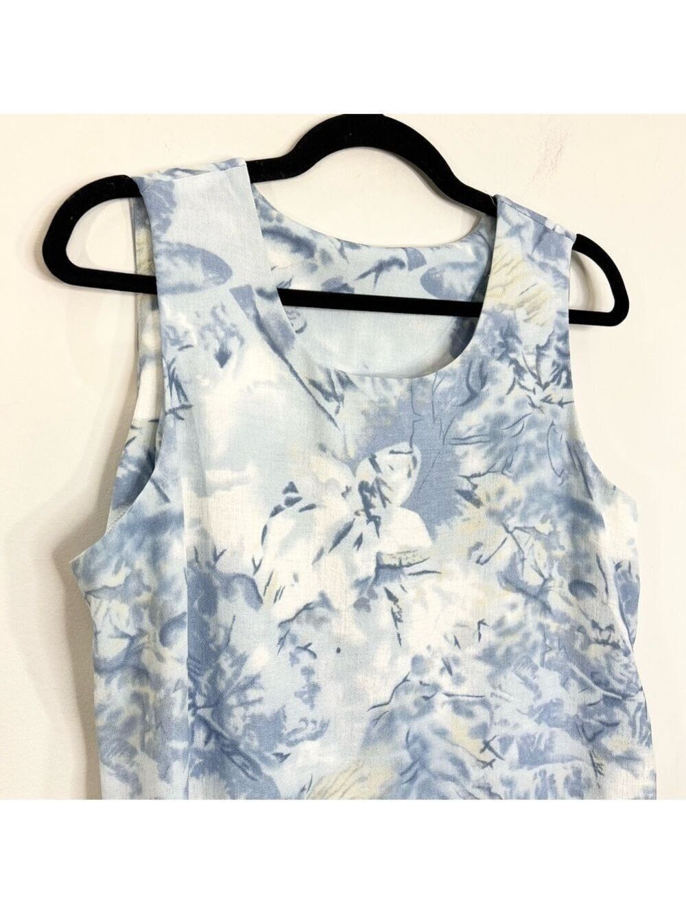 Vintage 80s 90s blue white abstract floral sleeveless long maxi shift dress 14 - Picture 6 of 11